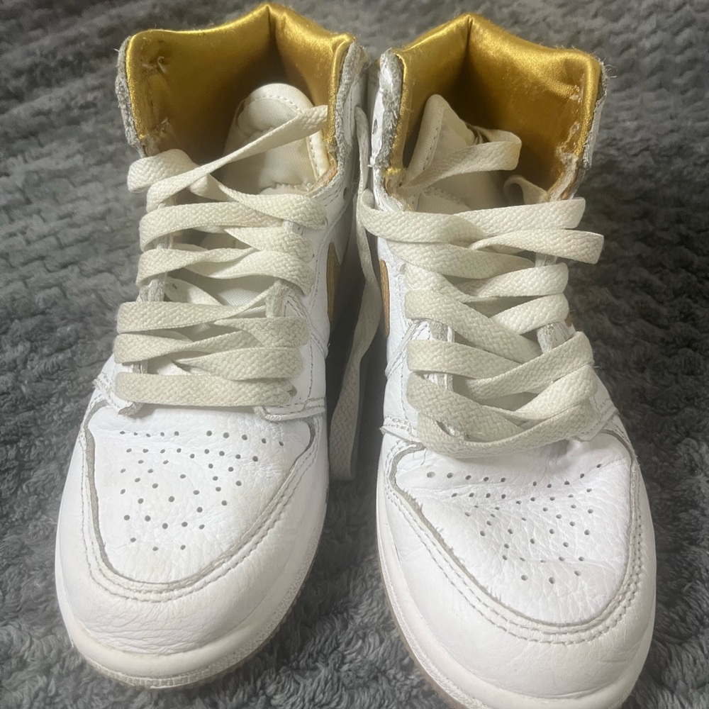 Kids White and Gold High-Top Sneakers